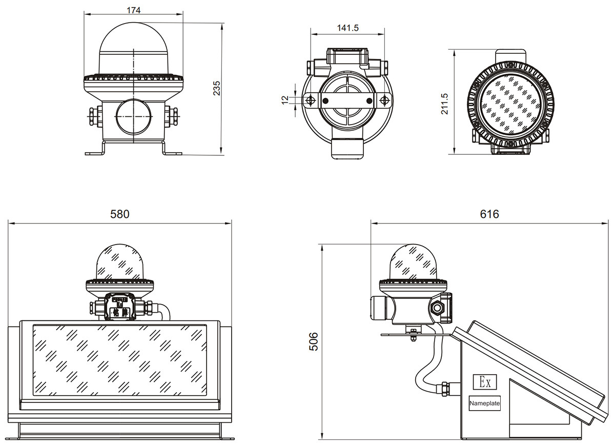explosion-proof aviation obstruction light shbz installation dimensions