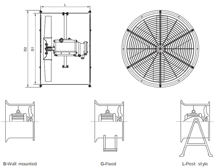 explosion proof axial flow fan baf installation dimensions