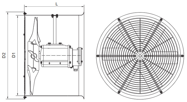 Dimensiones de instalación del ventilador de flujo axial a prueba de explosiones bt35