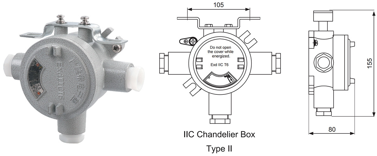 explosion-proof ceiling box ah iic installation dimensions-ii