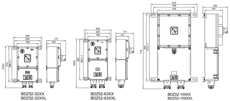 explosion proof circuit breaker bzd52 installation dimensions-1