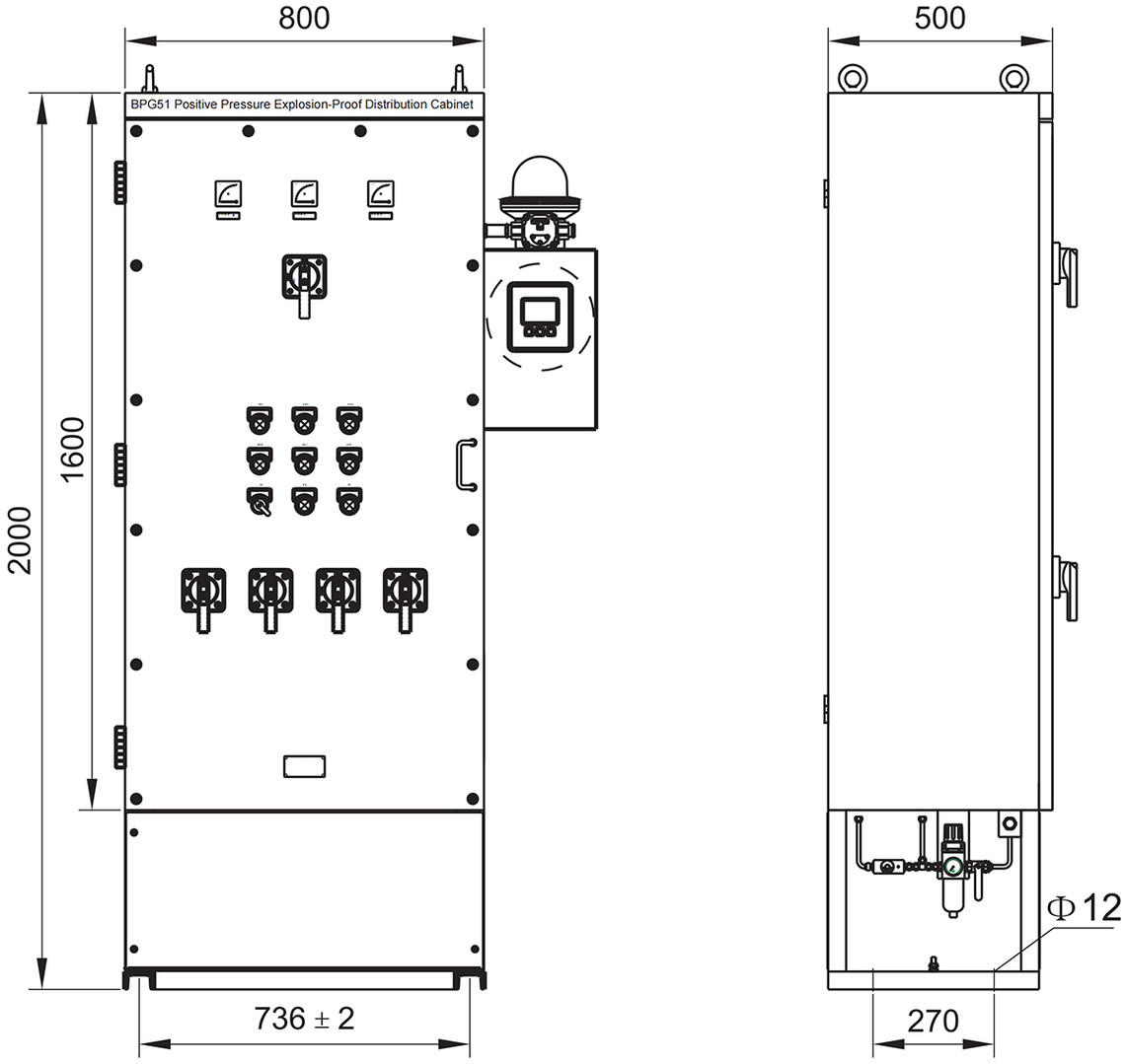 explosion-proof pressurized enclosure bpg51 installation dimensions
