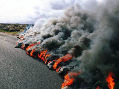lava ignites asphalt