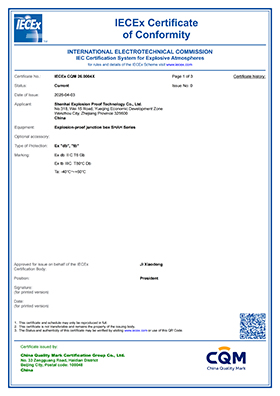 IECEx Explosion Proof Certificate issued by China Quality Mark Certification Group Co., Ltd.