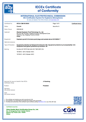 IECEx Explosion Proof Certificate issued by China Quality Mark Certification Group Co., Ltd.