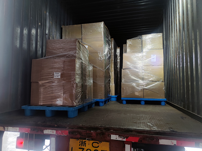Pallets secured inside ocean container
