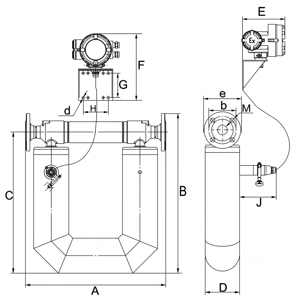 explosion-proof coriolis mass flowmeter shcmf dimensions of the cryogenic series-3