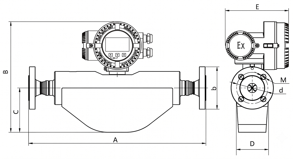 explosion-proof coriolis mass flowmeter shcmf micro bend tube type dimensions