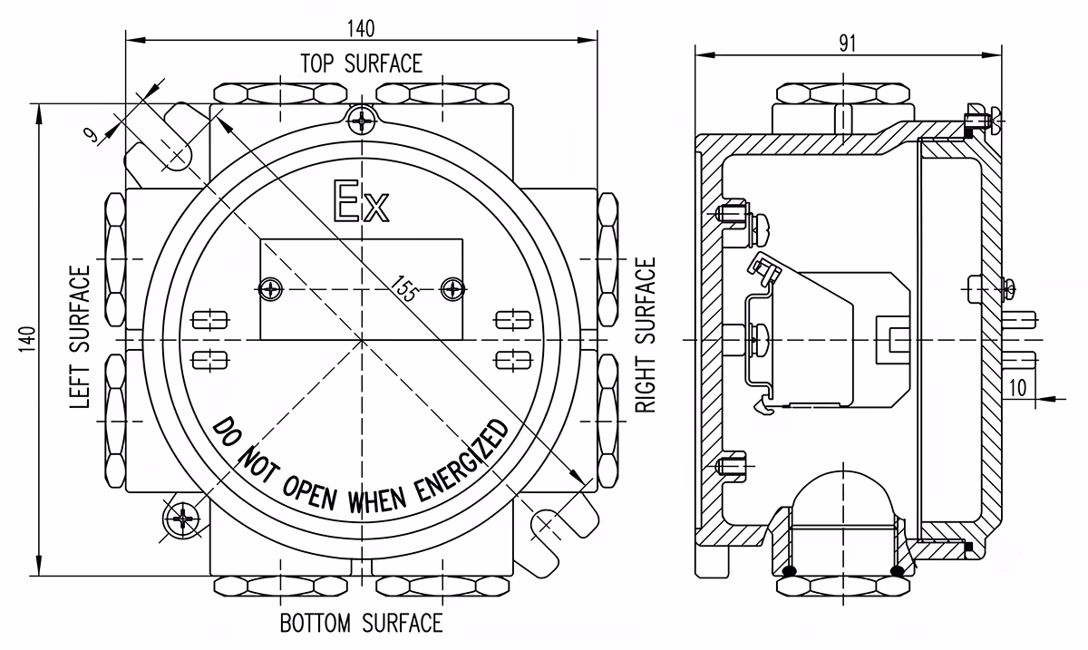 eight-port explosion-proof junction box ah dimensions